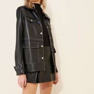 NWT WeWoreWhat Vegan Leather Western Jacket. In black with white stitching.  Siz